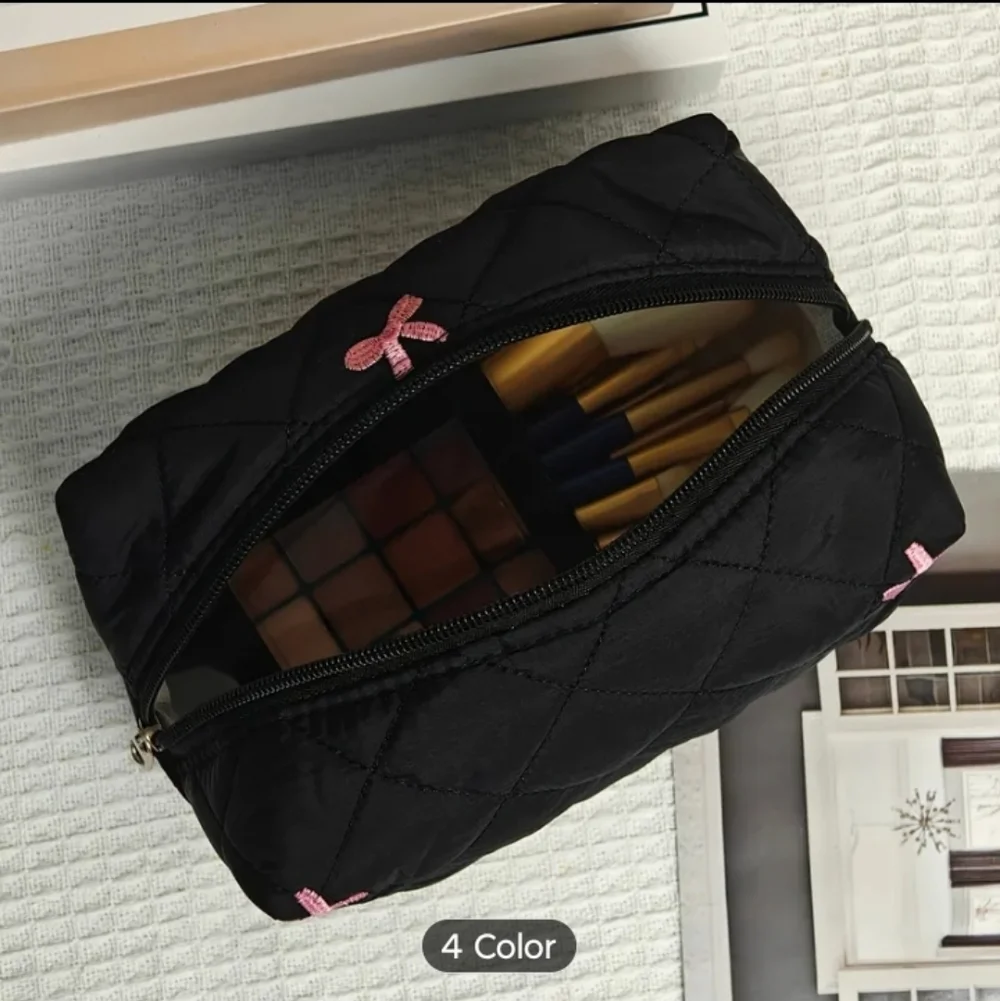 Black Quilted Women's Bag with Pink Accents